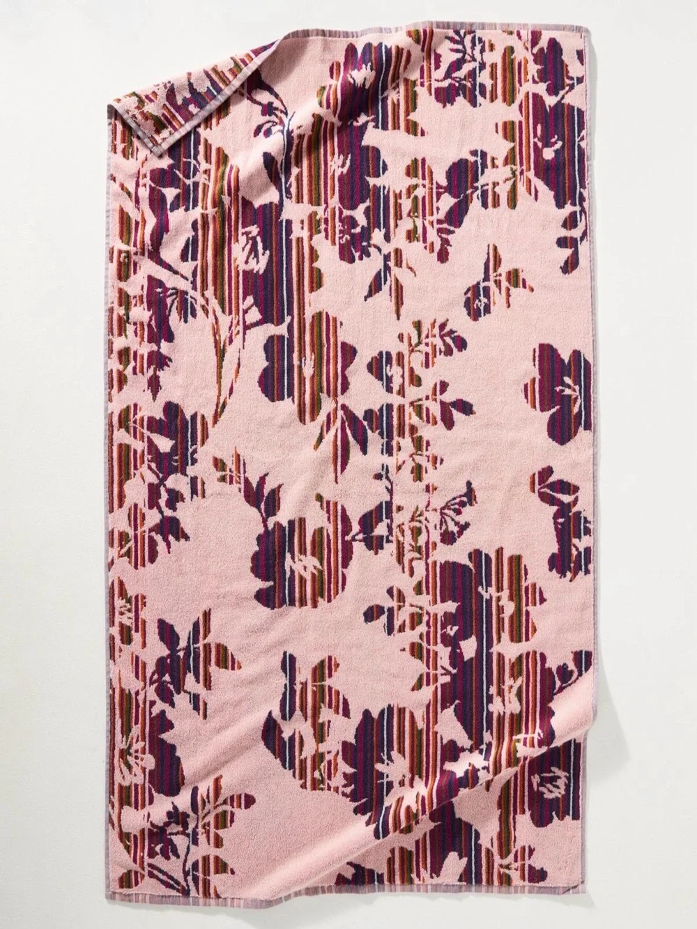 Anthropologie Bath Towel in Pink Floral Stripe 54